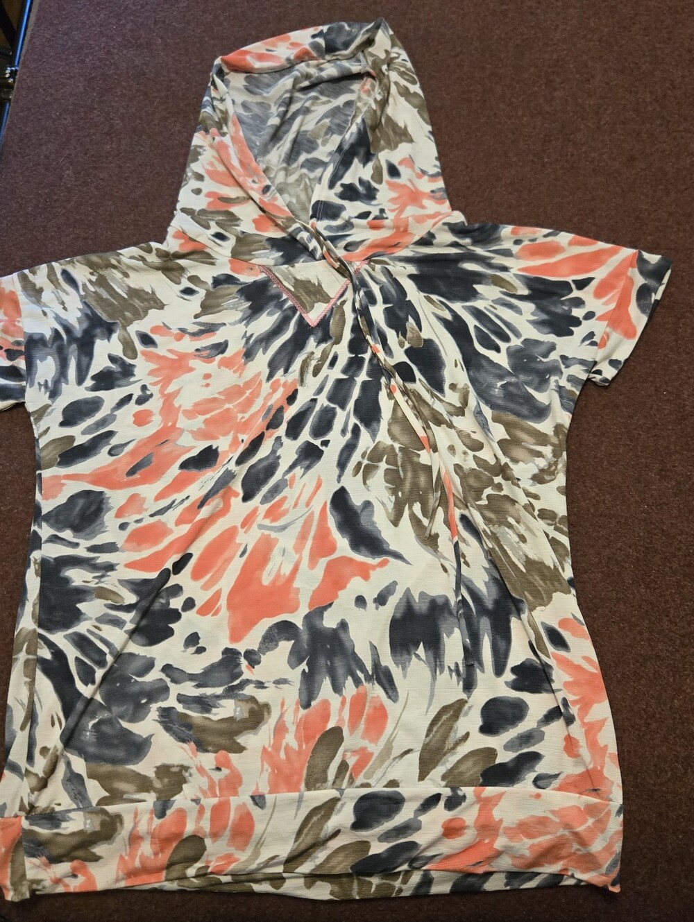 Eloges Pink Charcoal Water Color Short Sleeve Hoodie Size Large XL